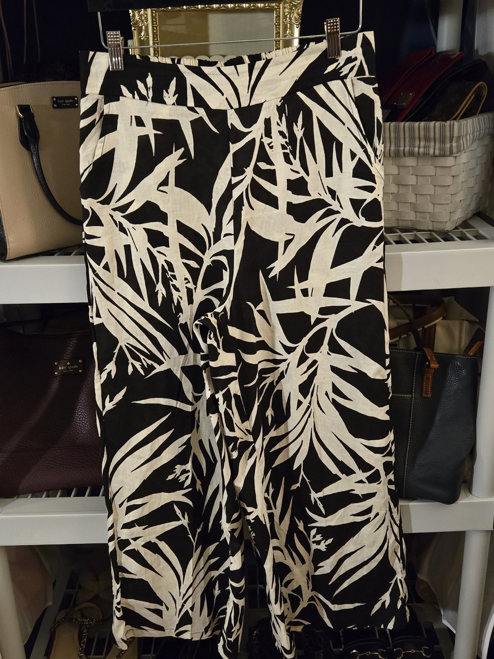 Rachel Zoe Black and Cream Tropical Print Pants